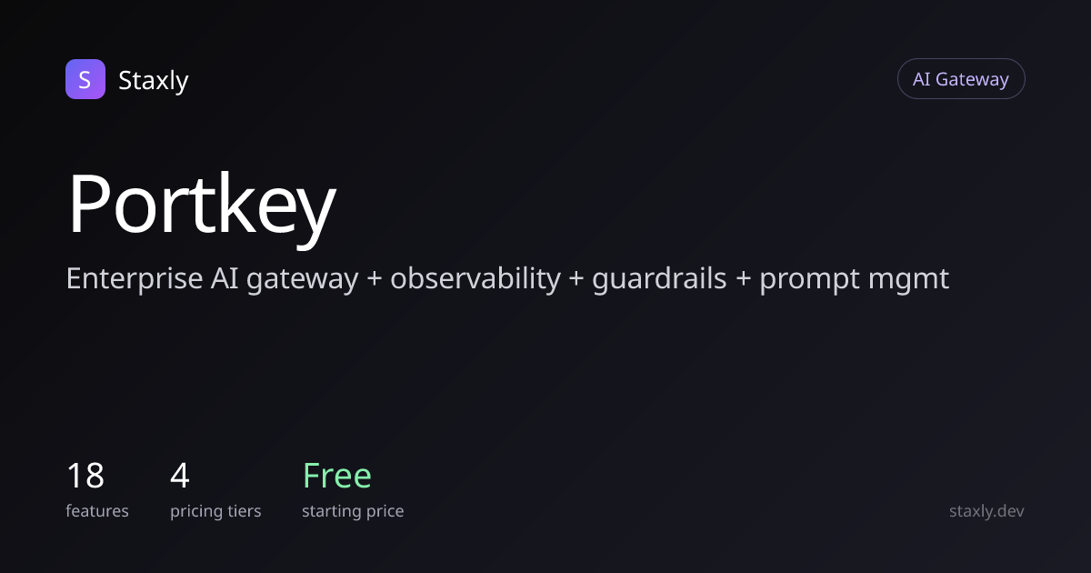 Portkey pricing, quotas, and features · Staxly